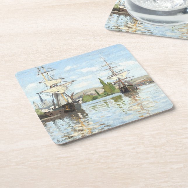 Claude Monet. Schiffe, die auf der Seine in Rouen  Rechteckiger Pappuntersetzer (angewinkelt)