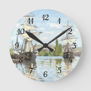 Claude Monet. Schiffe, die auf der Seine in Rouen  Runde Wanduhr