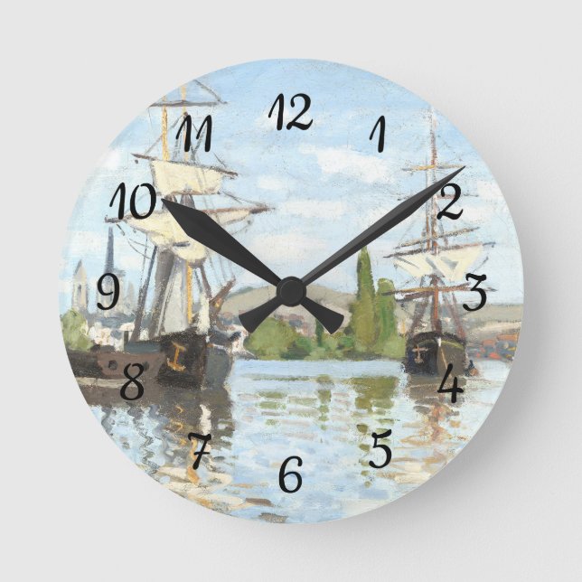 Claude Monet. Schiffe, die auf der Seine in Rouen  Runde Wanduhr (Vorderseite)
