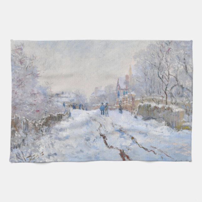 Claude Monet - Schneeszene in Argenteuil Geschirrtuch (Horizontal)