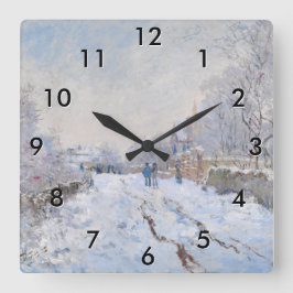 Claude Monet - Schneeszene in Argenteuil Quadratische Wanduhr