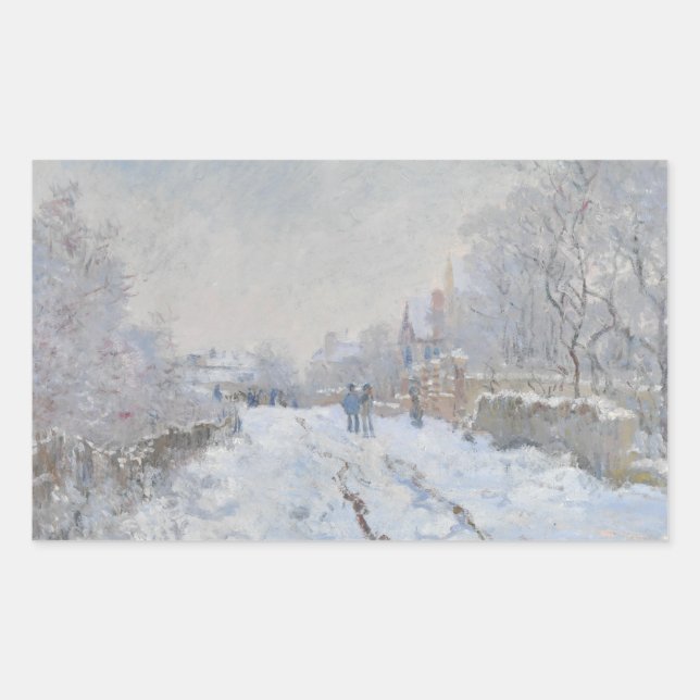 Claude Monet - Schneeszene in Argenteuil Rechteckiger Aufkleber (Vorderseite)