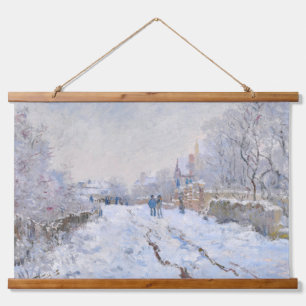 Claude Monet - Schneeszene in Argenteuil Wandteppich Mit Holzrahmen