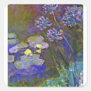 Claude Monet Seerosen Agapanthus Vintage Kunst Quadratischer Aufkleber