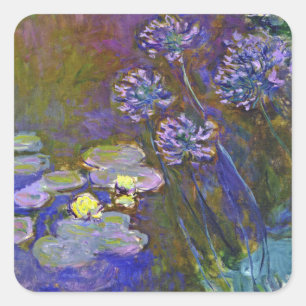 Claude Monet Seerosen Agapanthus Vintage Kunst Quadratischer Aufkleber