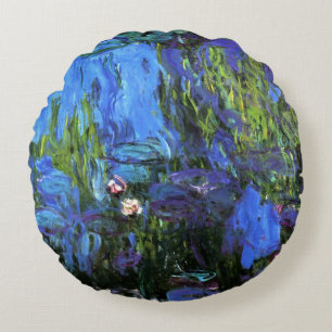 Claude Monet: Seerosen, blaues Indigo Rundes Kissen
