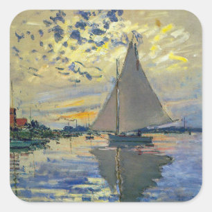 Claude Monet - Segelboot in Le Petit-Gennevilliers Quadratischer Aufkleber