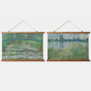 Claude Monet Set 2 Bridge River Alte Französische Wandteppich Mit Holzrahmen