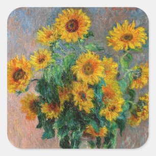 Claude Monet - Sonnenblumenstrauß Quadratischer Aufkleber