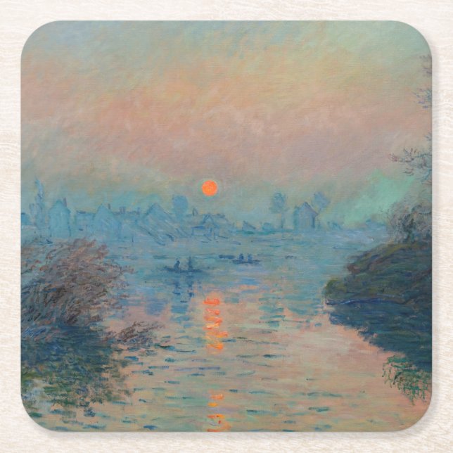 Claude Monet - Sonnenuntergang auf der Seine am La Rechteckiger Pappuntersetzer (Vorderseite)