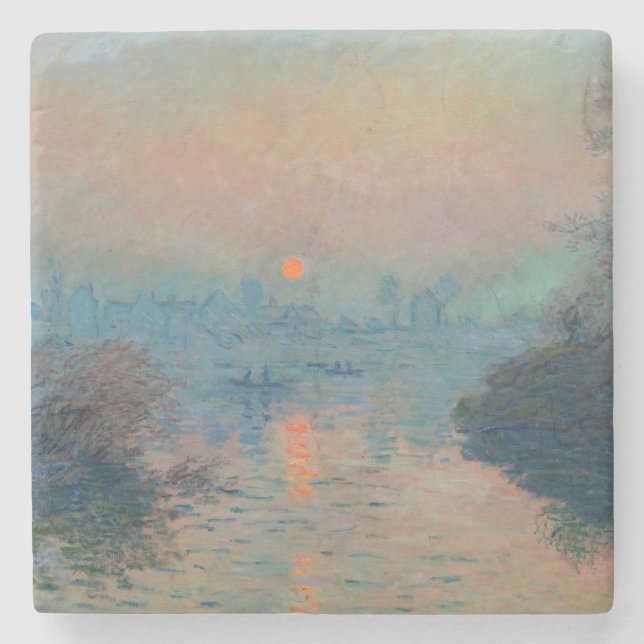 Claude Monet - Sonnenuntergang auf der Seine am La Steinuntersetzer (Vorderseite)
