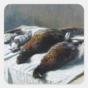 Claude Monet Still Life mit Fasans Quadratischer Aufkleber