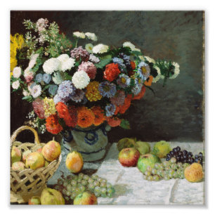 Claude Monet - Stillleben mit Blumen und Früchten Fotodruck
