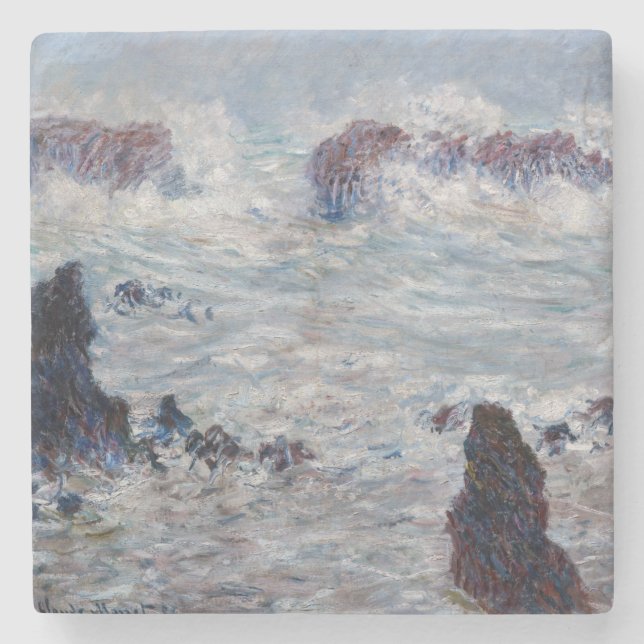 Claude Monet - Sturm vor der Küste von Belle-Ile Steinuntersetzer (Vorderseite)