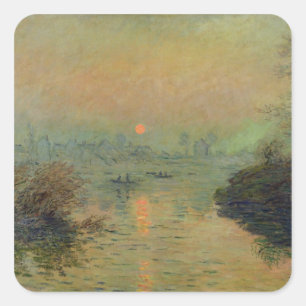Claude Monet   Sun, der über die Seine einstellt Quadratischer Aufkleber
