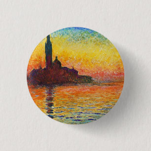 Claude Monet Sunset in Venedig Impressionist Art Button