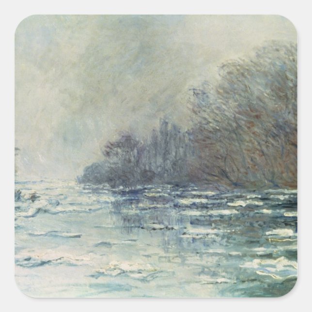 Claude Monet | The Break up at Vetheuil, c.1883 Quadratischer Aufkleber (Vorderseite)