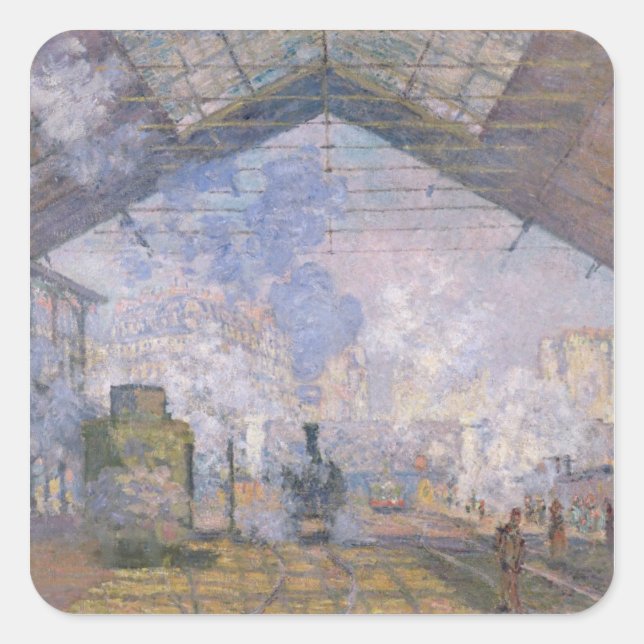 Claude Monet | The Gare St. Lazare, 1877 Quadratischer Aufkleber (Vorderseite)