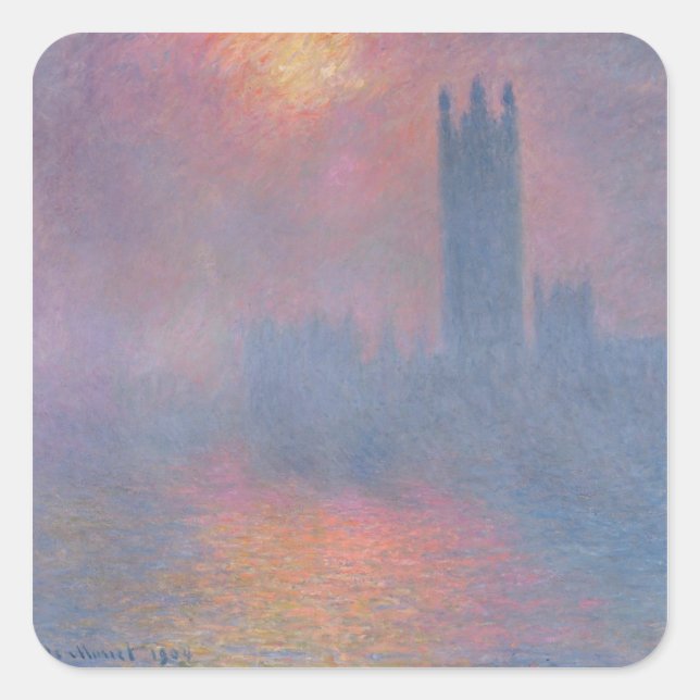 Claude Monet | The Houses of Parliament, London Quadratischer Aufkleber (Vorderseite)