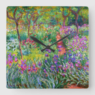 Claude Monet: The Iris Garden at Giverny Quadratische Wanduhr