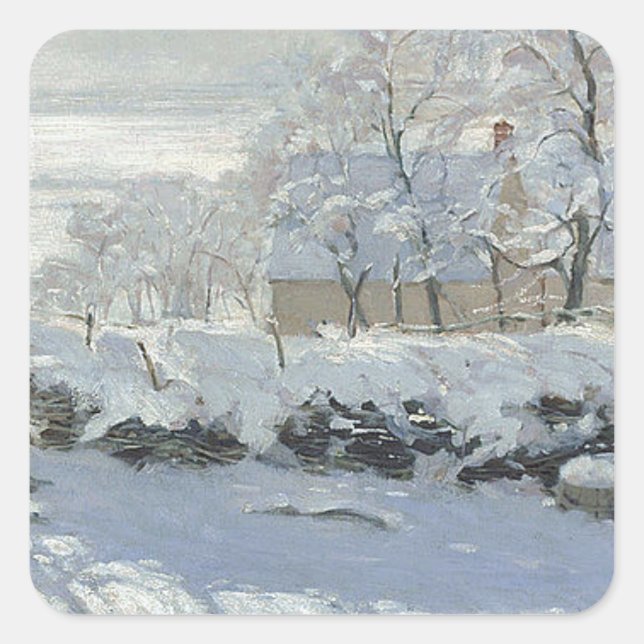 Claude Monet - The Magpie Classic Gemälde Quadratischer Aufkleber (Vorderseite)