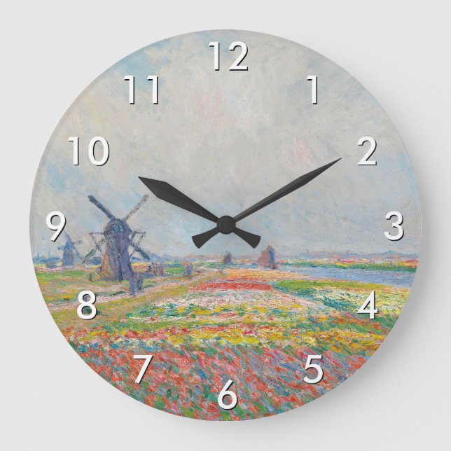 Claude Monet - Tulip Fields bei Den Haag Große Wanduhr (Vorderseite)
