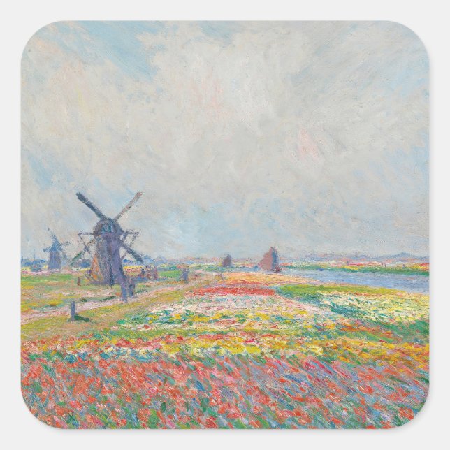Claude Monet - Tulip Fields bei Den Haag Quadratischer Aufkleber (Vorderseite)