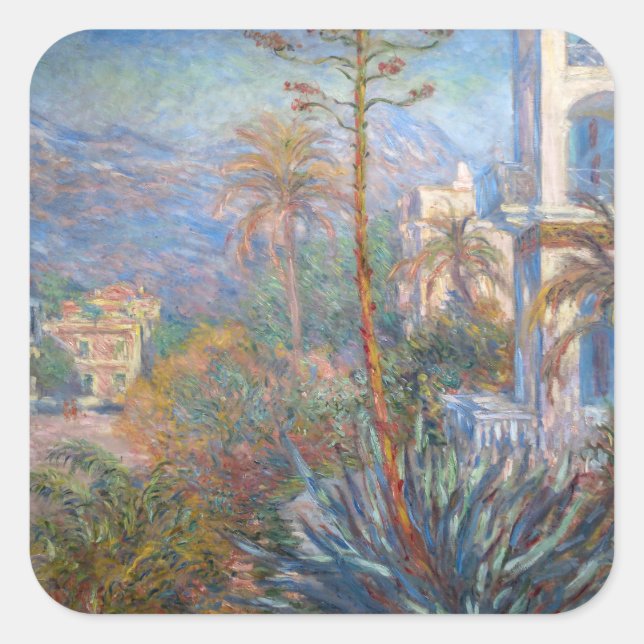 Claude Monet - Villas in Bordighera Quadratischer Aufkleber (Vorderseite)