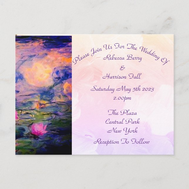 Claude Monet Vintag Water Lilies Wedding Einladung Postkarte (Vorderseite)