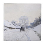 Claude Monet - Warte auf der Snowy Road bei Honfle Fliese<br><div class="desc">A Cart on the Snowy Road at Honfleur / La Charrette,  route sous la neige a Honfleur - Claude Monet,  Oil on Leinwand,  1867</div>
