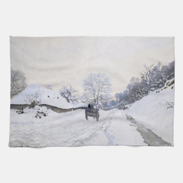 Claude Monet - Warte auf der Snowy Road bei Honfle Geschirrtuch (Horizontal)