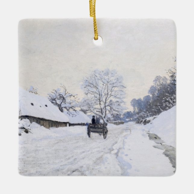 Claude Monet - Warte auf der Snowy Road bei Honfle Keramikornament (Vorderseite)