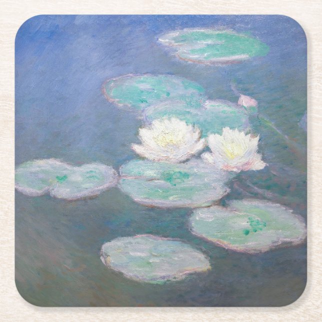 Claude Monet - Wasserlilien, Abend-Effekt Rechteckiger Pappuntersetzer (Vorderseite)