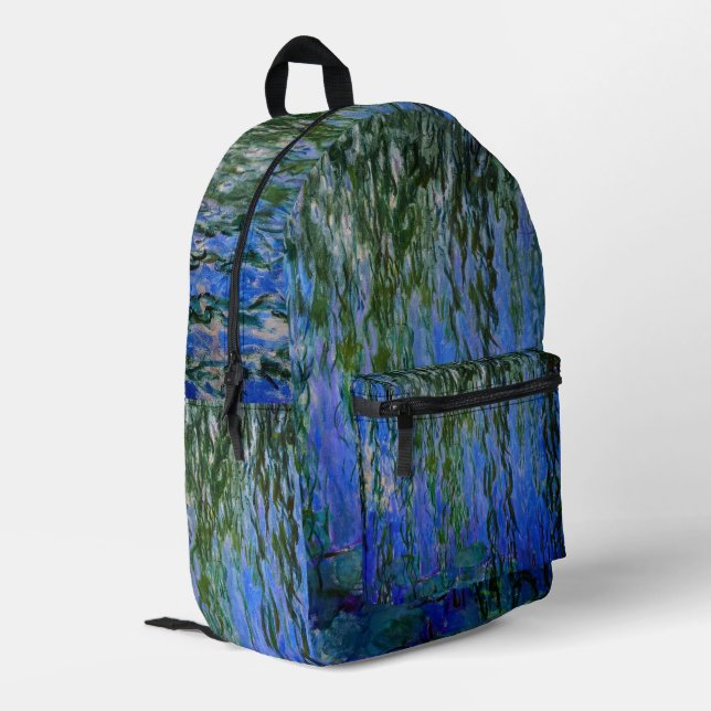 Claude Monet - Wasserlilien mit weinender Weide Bedruckter Rucksack (Rückseitige Ecke links)