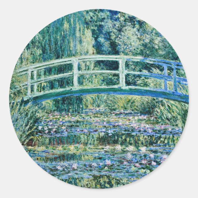 Claude Monet - Wasserlilien und japanische Brücke Runder Aufkleber (Vorderseite)