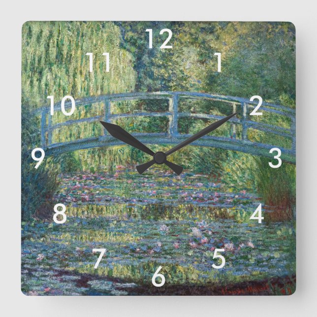 Claude Monet - Wasserliliensee, grüne Harmonie Quadratische Wanduhr (Vorderseite)