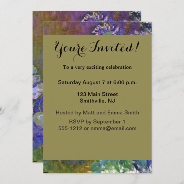 Claude Monet Water Lilies Agapanthus Einladung (Vorne/Hinten)