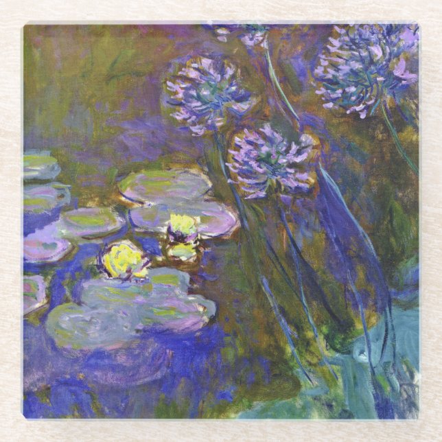 Claude Monet Water Lilies Agapanthus Glasuntersetzer (Vorderseite)