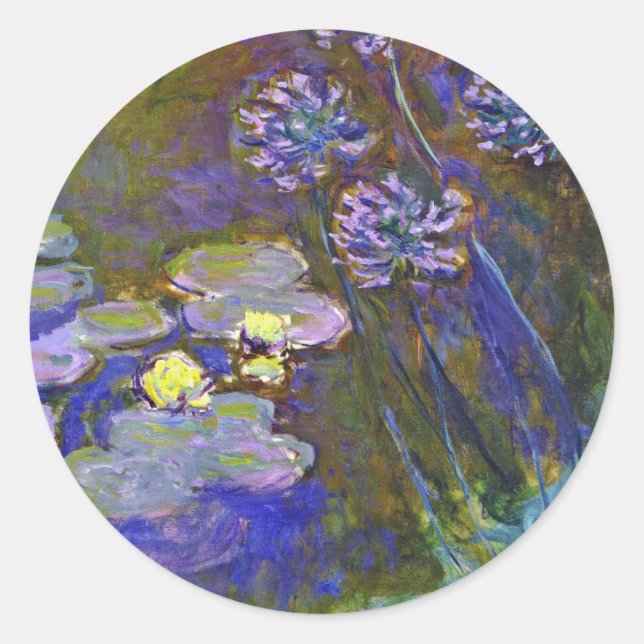 Claude Monet Water Lilies Agapanthus Runder Aufkleber (Vorderseite)