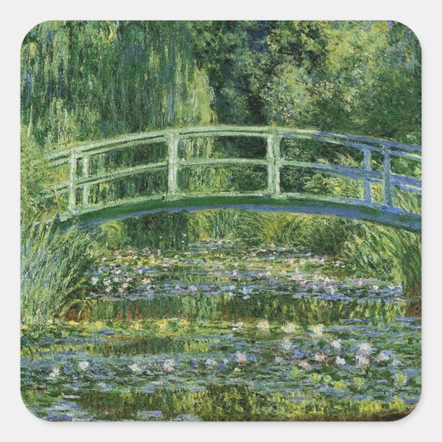 Claude Monet Water Lilies und Japanische Brücke Quadratischer Aufkleber (Vorderseite)