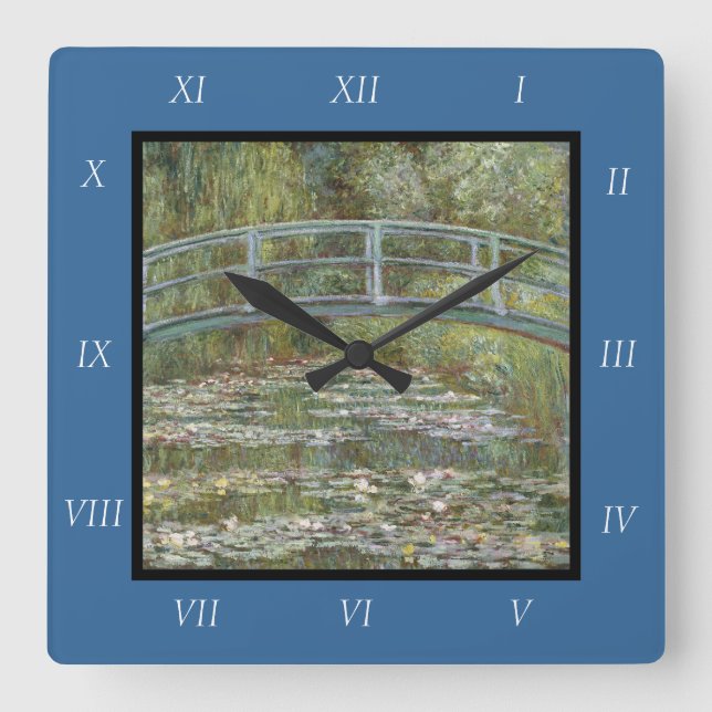 Claude Monet Water Lily Pond (Japanische Brücke) Quadratische Wanduhr (Vorderseite)