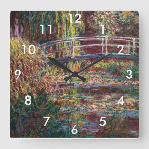Claude Monet - Water Lily Pond, Pink Harmony Quadratische Wanduhr