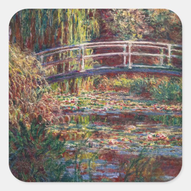 Claude Monet - Water Lily Pond, Pink Harmony Quadratischer Aufkleber (Vorderseite)