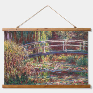 Claude Monet - Water Lily Pond, Pink Harmony Wandteppich Mit Holzrahmen