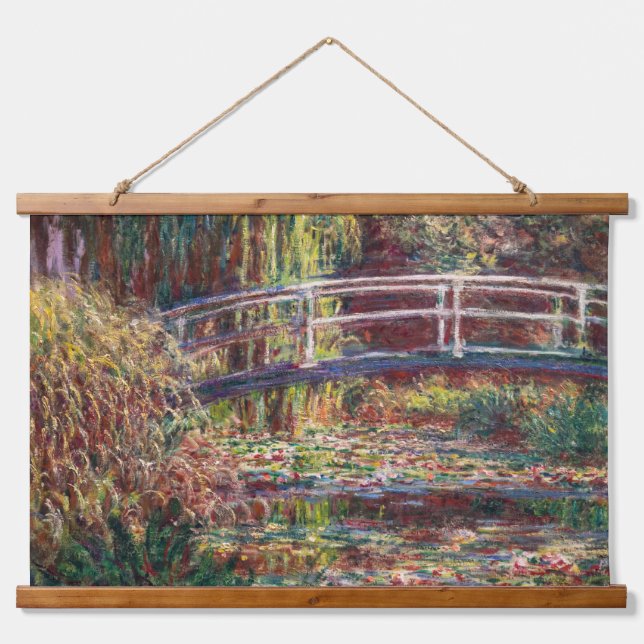 Claude Monet - Water Lily Pond, Pink Harmony Wandteppich Mit Holzrahmen (Vorne)