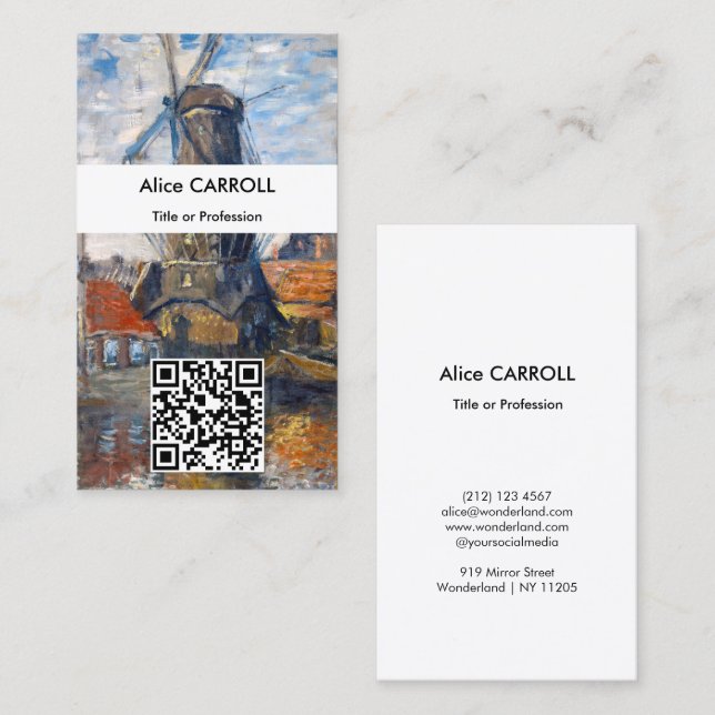 Claude Monet - Windmill, Amsterdam - QR-Code Visitenkarte (Vorne/Hinten)