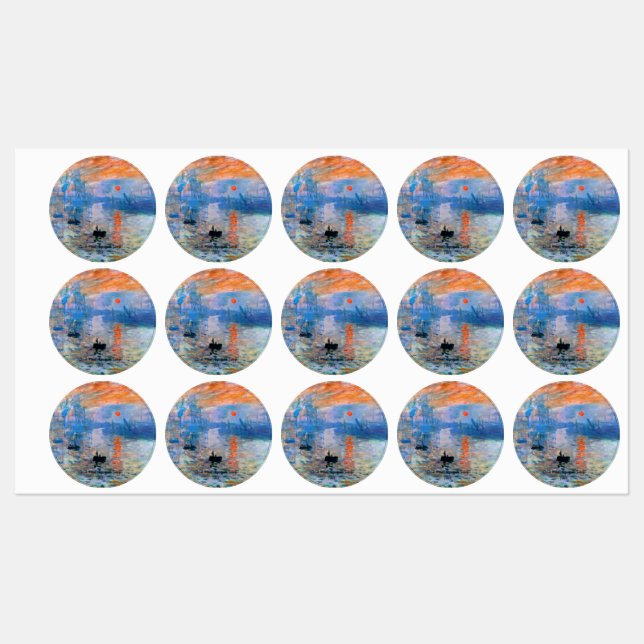 Claude Monets Eindruck, Sonnenaufgang (1872) Etiketten (Blatt)