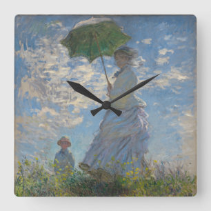 Claude Monets Frau mit Sonnenschirm (Der Spazierga Quadratische Wanduhr