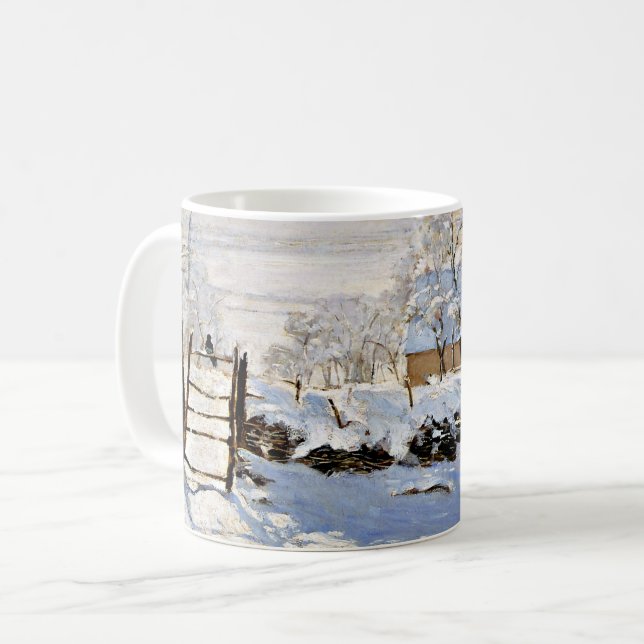 Claude Monets Gemälde The Magpie Kaffeetasse (Vorderseite Links)