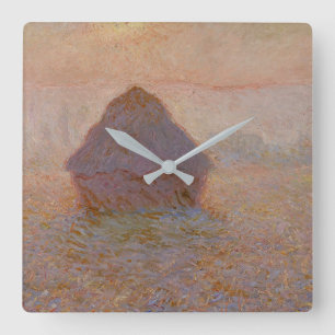 Claude Monets Kornstapel, Sonne im Nebel (1891) Quadratische Wanduhr